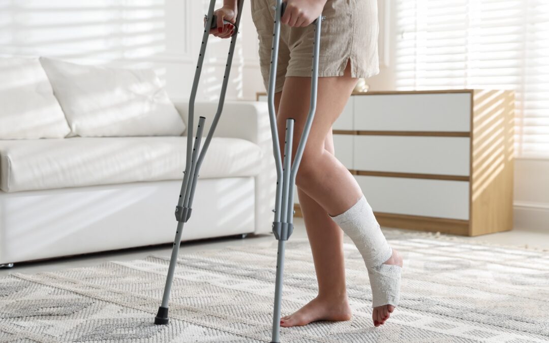 Woman with injured leg from work
